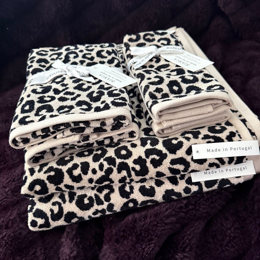 Bianca Portugal Leopard Towel Set 6pc Luxury Bath Hand Tip Towels reversable - Picture 3 of 9